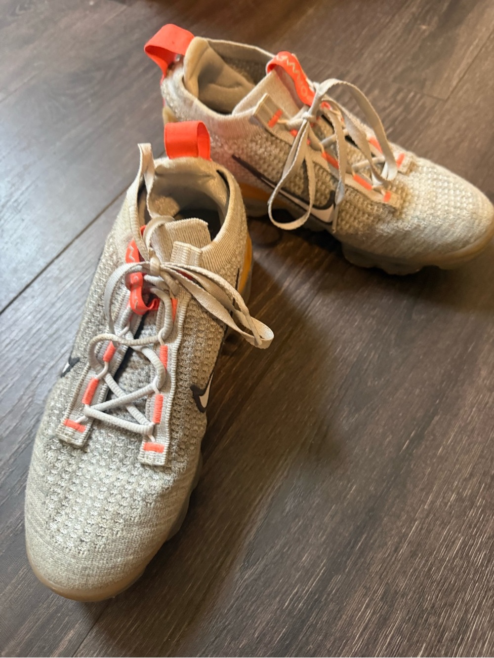 Nike Kids Knit Sneakers in Beige with Orange Accents